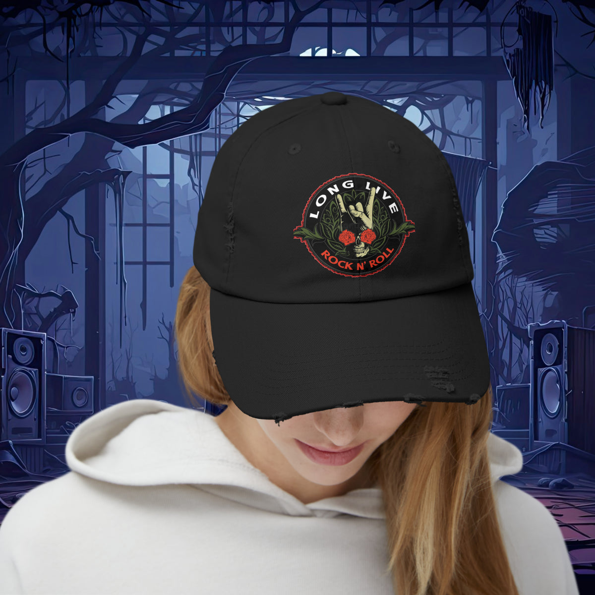New Custom Designed Black Distressed Baseball Cap with Rock \'n\' Roll, Adjustable Rolling Stones Ball Cap Black Adult Adjustable It main image 3