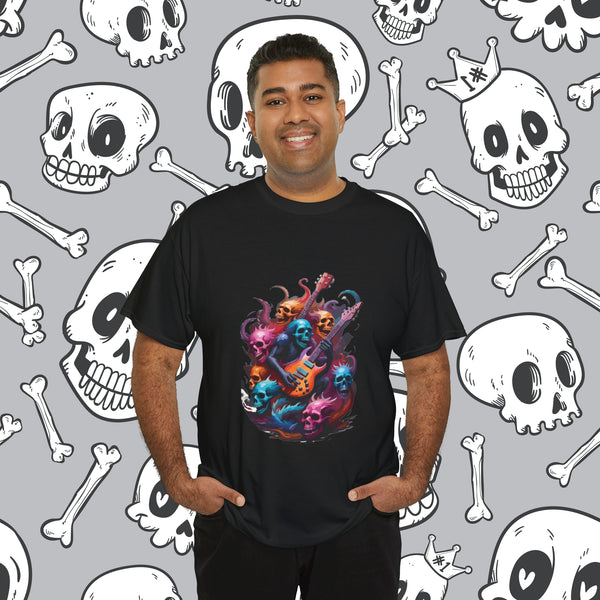 Skulls Flaming Guitar, Heavy Cotton Tee