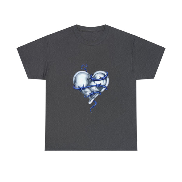 Barbed Wire Heart In Blue, Heavy Cotton Tee