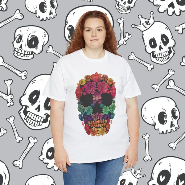 Flowered Sugar Skull, Heavy Cotton Tee