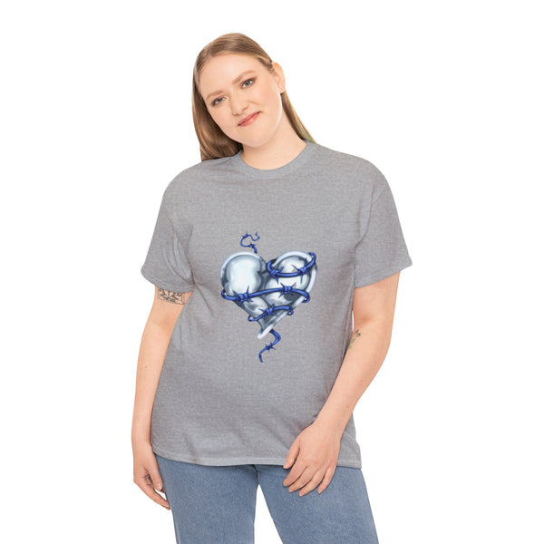 Barbed Wire Heart In Blue, Heavy Cotton Tee