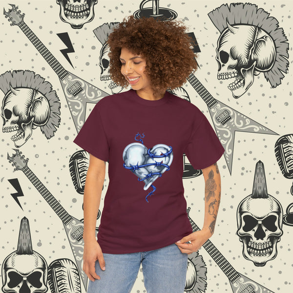 Barbed Wire Heart In Blue, Heavy Cotton Tee