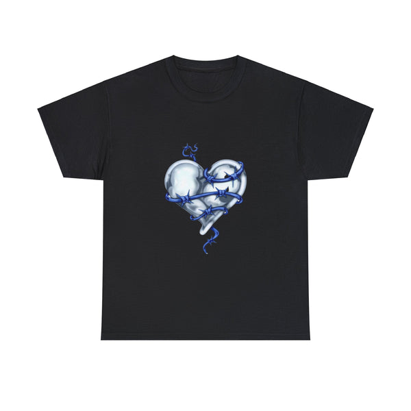 Barbed Wire Heart In Blue, Heavy Cotton Tee