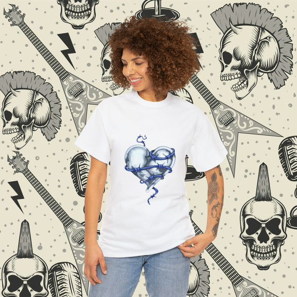 Barbed Wire Heart In Blue, Heavy Cotton Tee