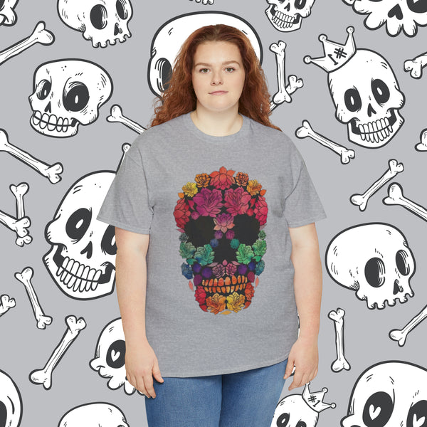 Flowered Sugar Skull, Heavy Cotton Tee