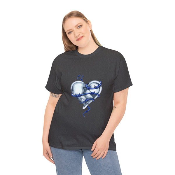 Barbed Wire Heart In Blue, Heavy Cotton Tee