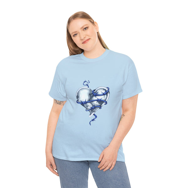 Barbed Wire Heart In Blue, Heavy Cotton Tee