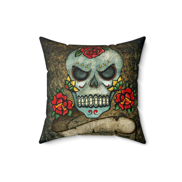 Sugar Skull with Rose's, Square Pillow