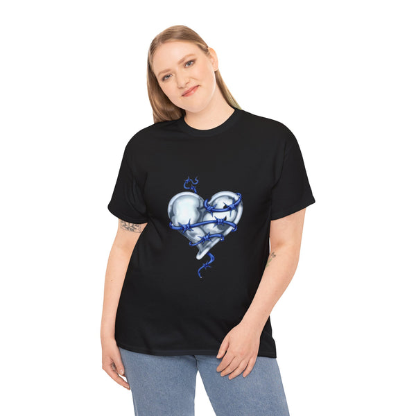 Barbed Wire Heart In Blue, Heavy Cotton Tee