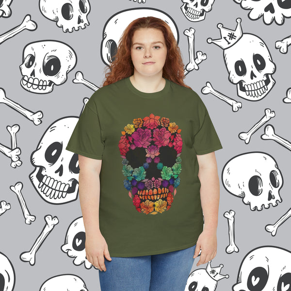 Flowered Sugar Skull, Heavy Cotton Tee