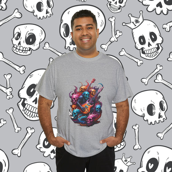 Skulls Flaming Guitar, Heavy Cotton Tee