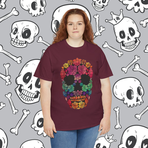 Flowered Sugar Skull, Heavy Cotton Tee