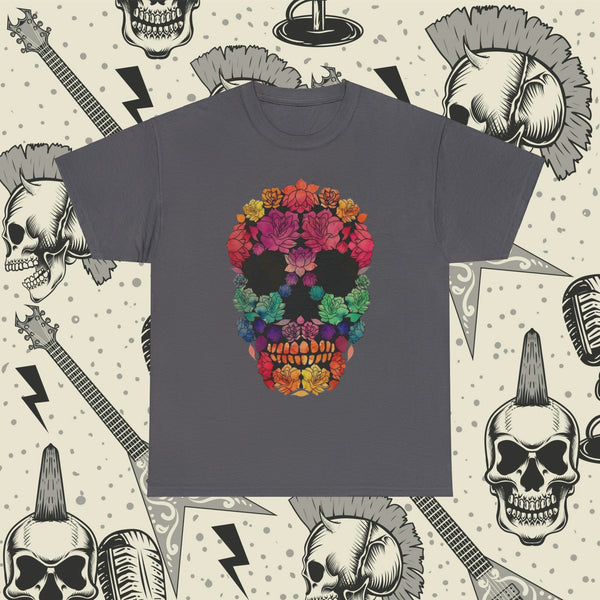 Flowered Sugar Skull, Heavy Cotton Tee