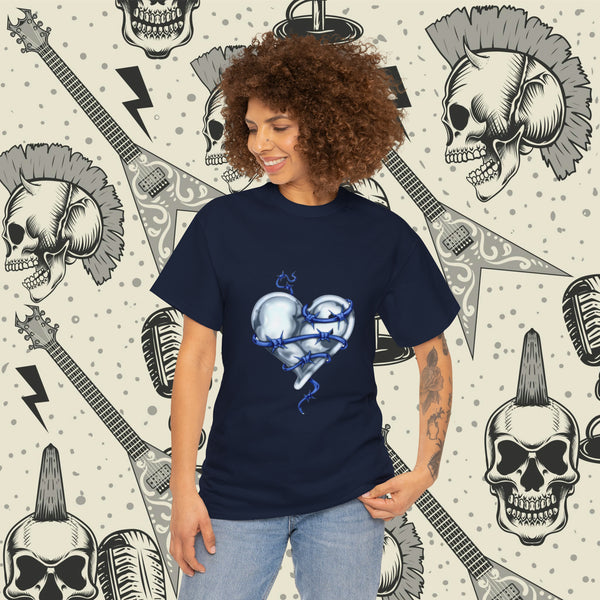 Barbed Wire Heart In Blue, Heavy Cotton Tee