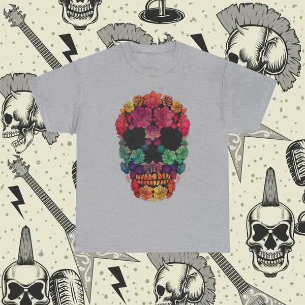 Flowered Sugar Skull, Heavy Cotton Tee