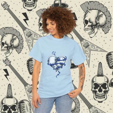 Barbed Wire Heart In Blue, Heavy Cotton Tee