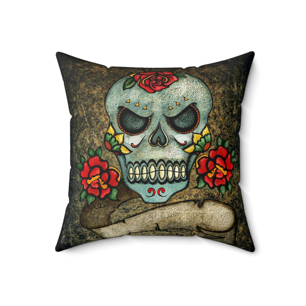 Sugar Skull with Rose's, Square Pillow