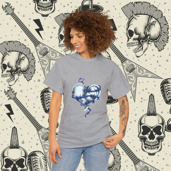 Barbed Wire Heart In Blue, Heavy Cotton Tee