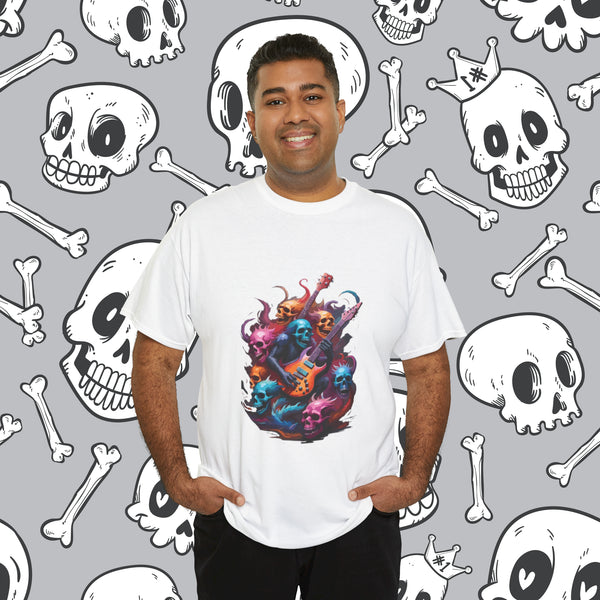 Skulls Flaming Guitar, Heavy Cotton Tee