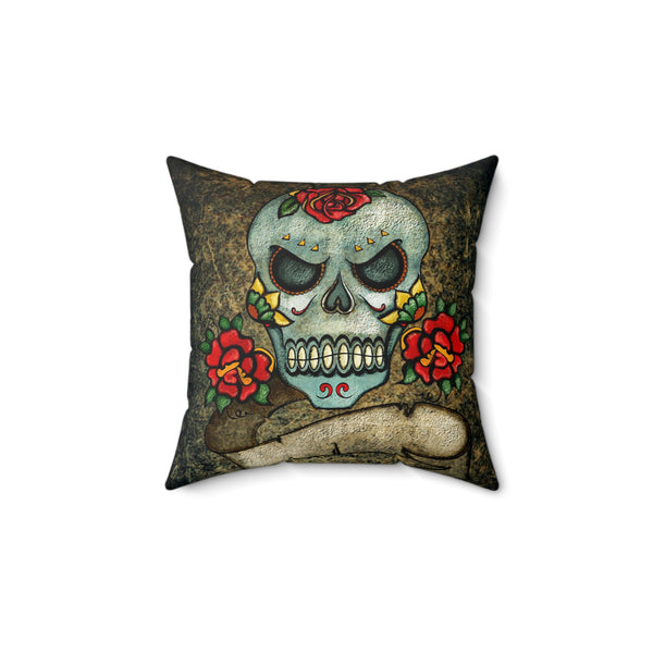 Sugar Skull with Rose's, Square Pillow