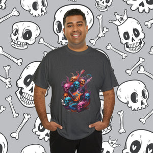 Skulls Flaming Guitar, Heavy Cotton Tee