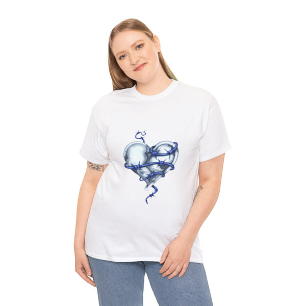 Barbed Wire Heart In Blue, Heavy Cotton Tee