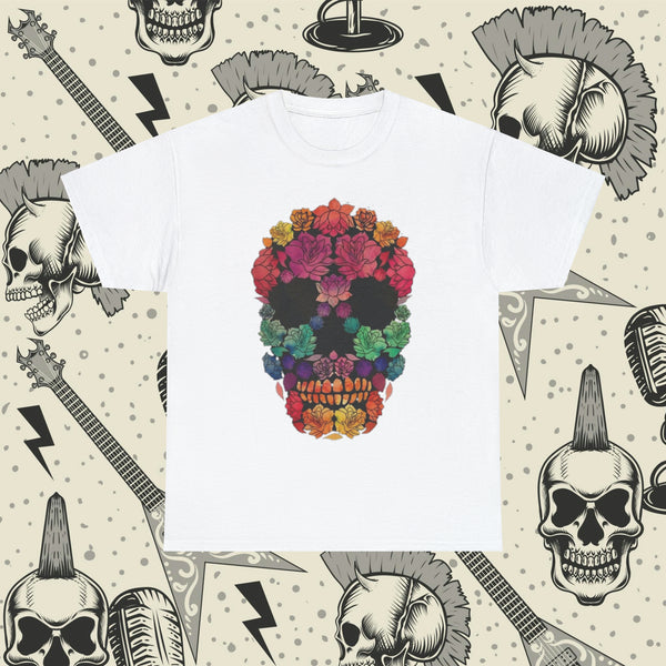 Flowered Sugar Skull, Heavy Cotton Tee