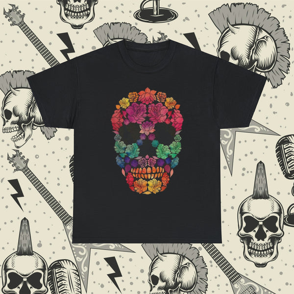 Flowered Sugar Skull, Heavy Cotton Tee