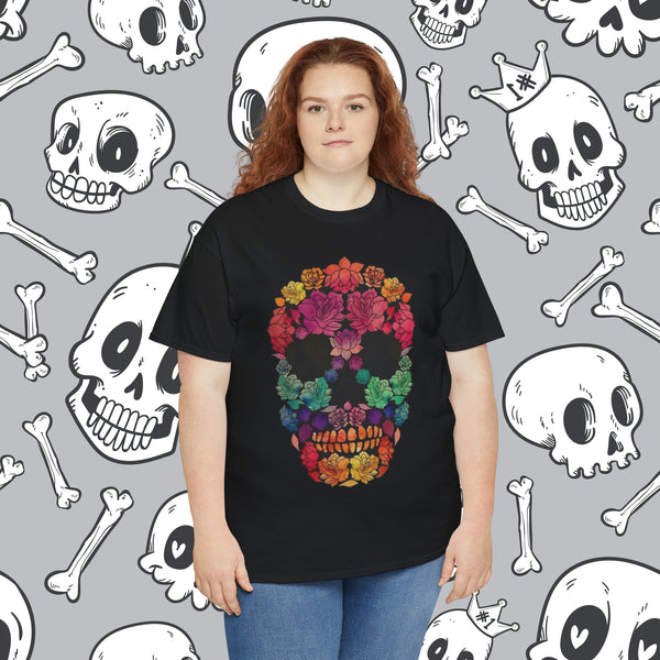 Flowered Sugar Skull, Heavy Cotton Tee